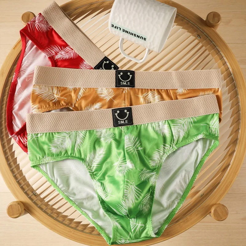 Menβs Feather Print U-Convex Briefs β Stylish Mid-Rise Comfort Underwear